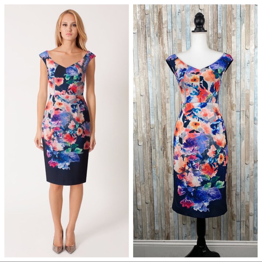 New Black Halo 0 Floral Waverly Midi Sheath Dress